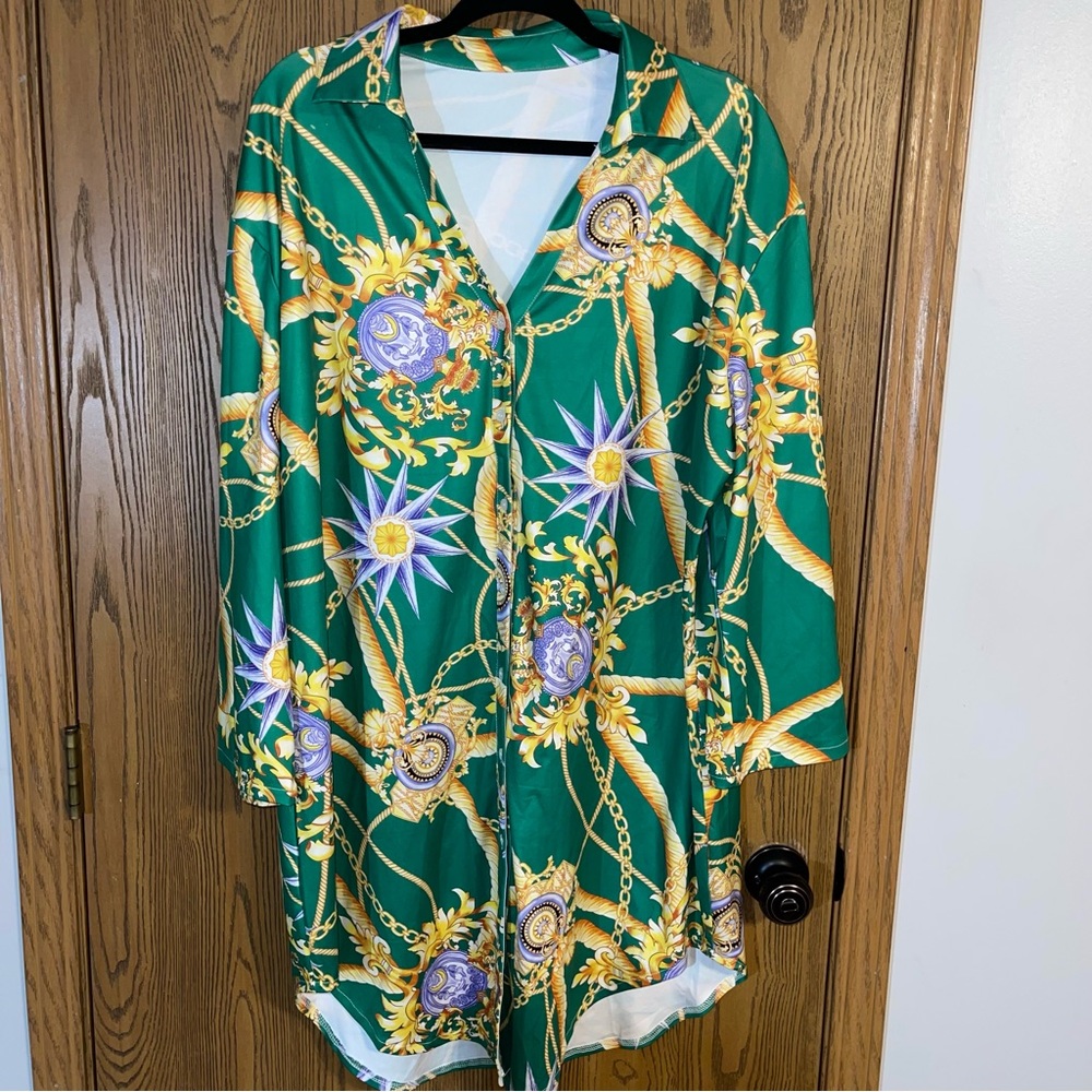 Green button up dress/coverup